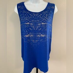 Apt. 9 Royal Blue Tank Top with Intricate Pattern